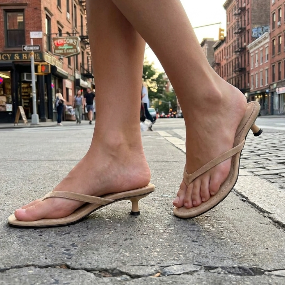 Kitten Heel Thong Sandals