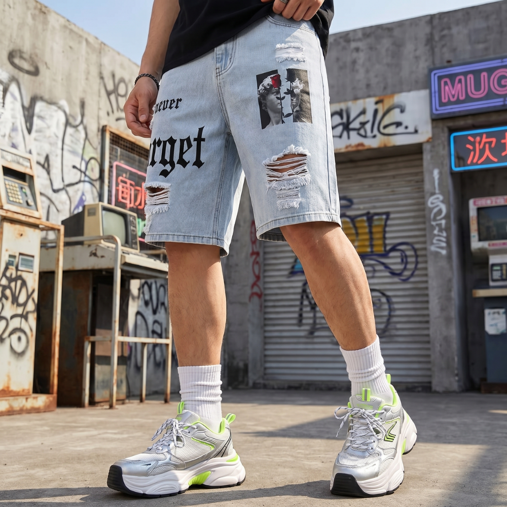Ripped Graphic Jorts