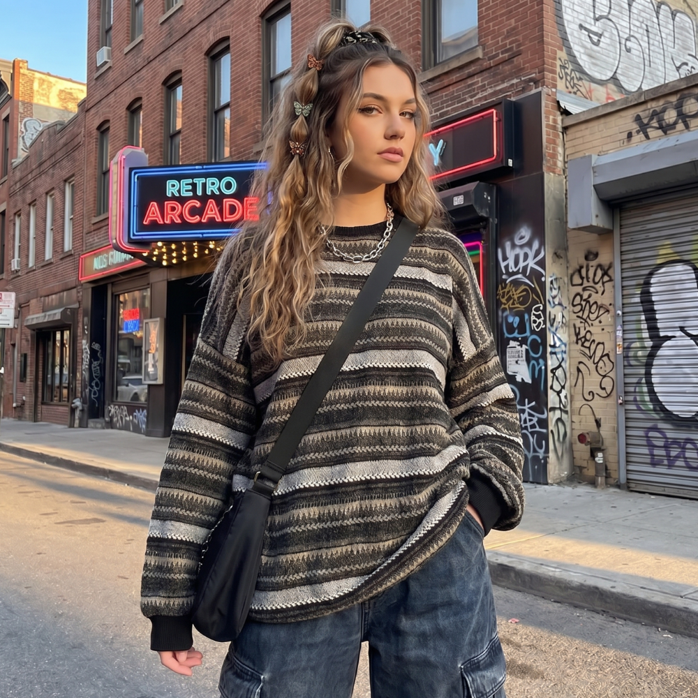 Oversized Striped Y2K Sweater