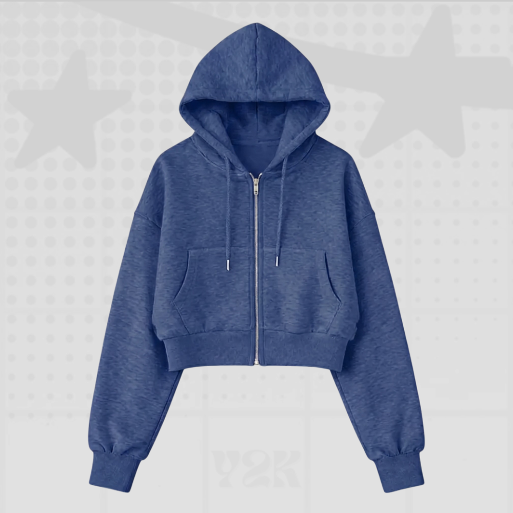 Y2K Cropped Zip Up Hoodie