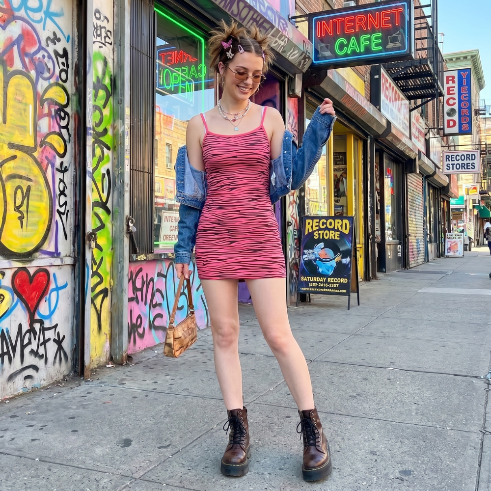 Y2K Pink Zebra Print Dress