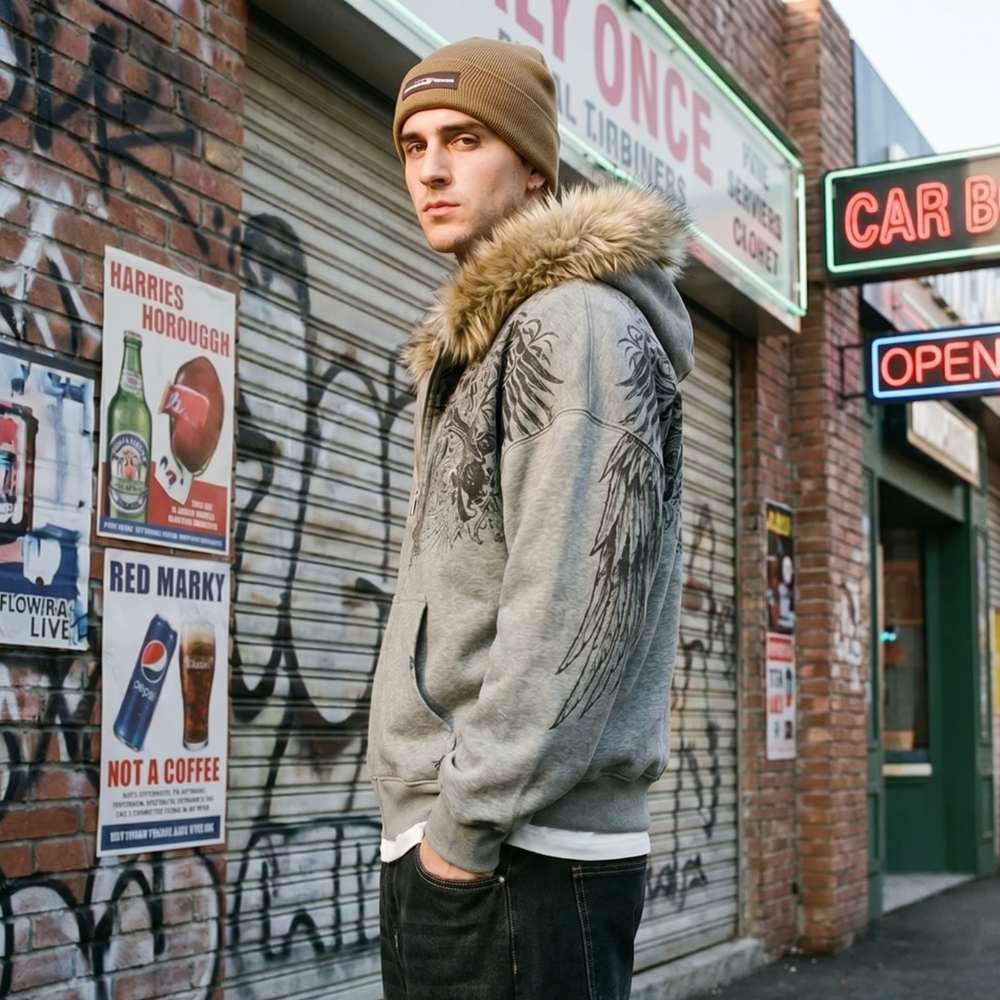 Faux Fur Trim Zip Up Hoodie
