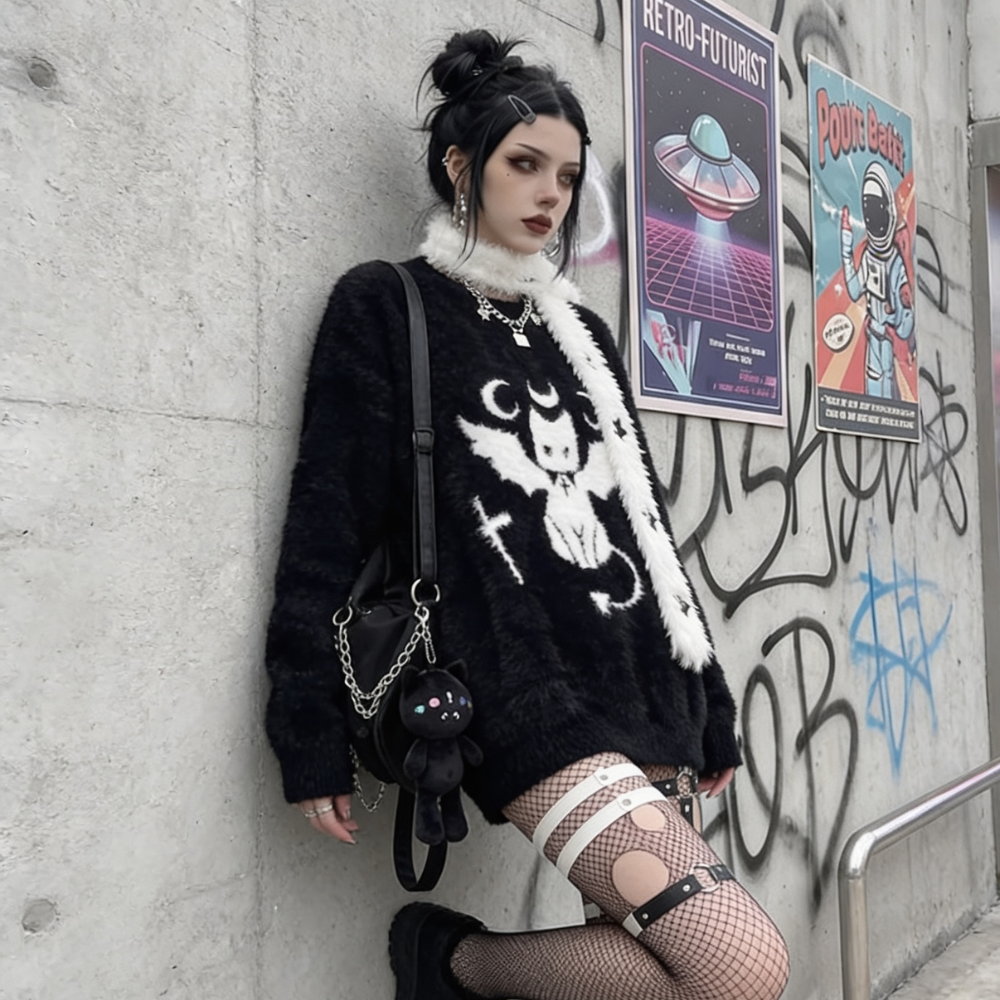 Oversized Gothic Cat Sweater