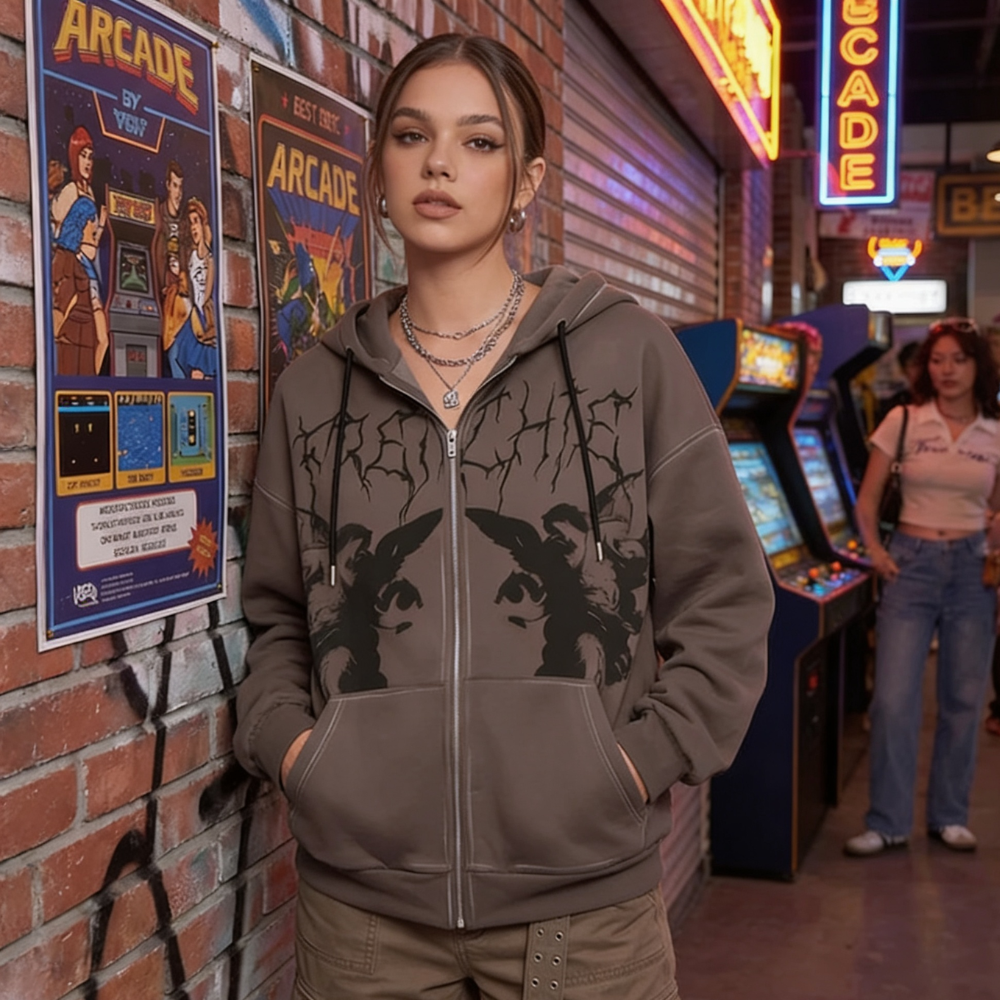 Y2K Punk Graphic Zip Up Hoodie