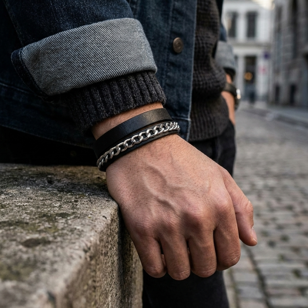 Punk Leather Chain Bracelet
