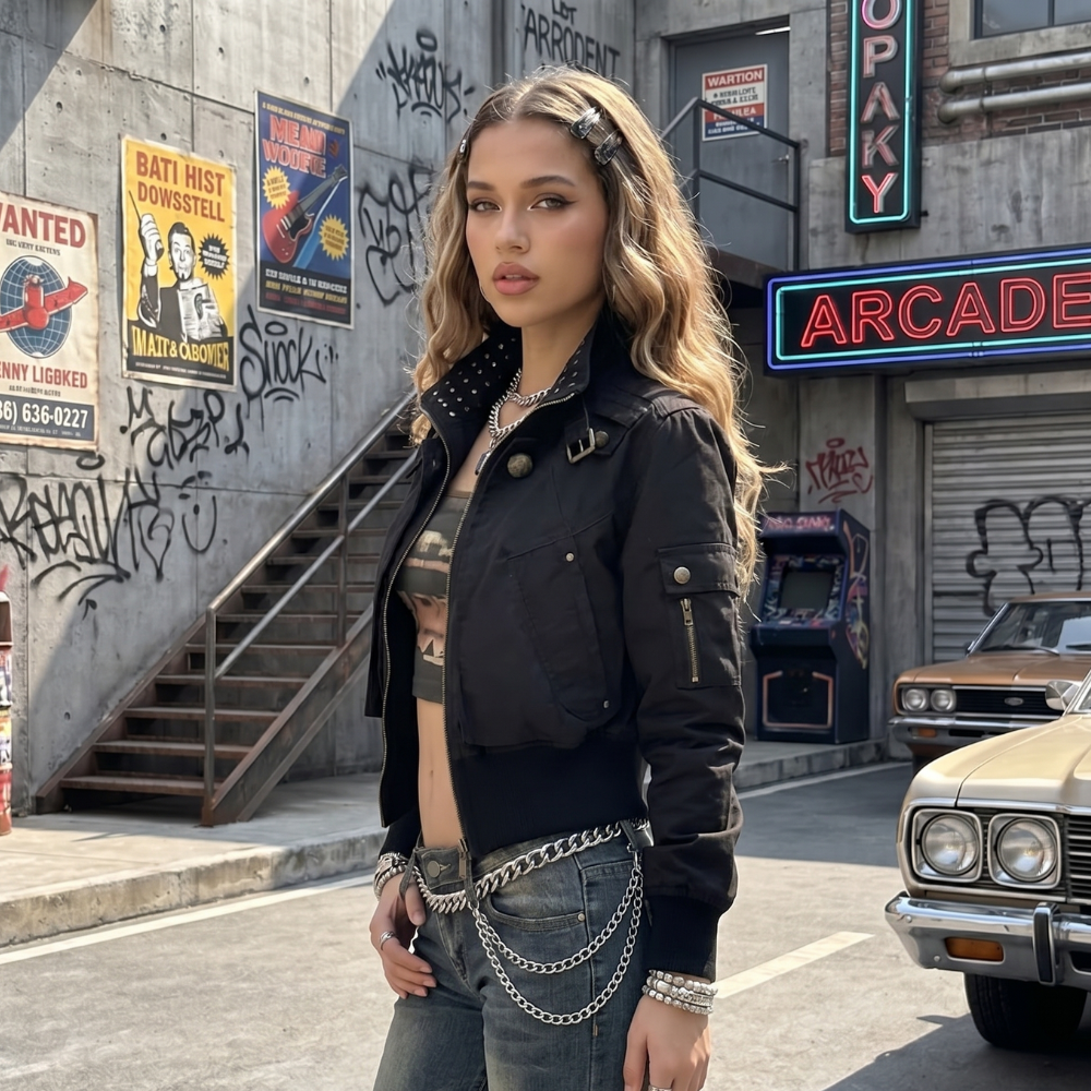 Y2K Cropped Moto Jacket