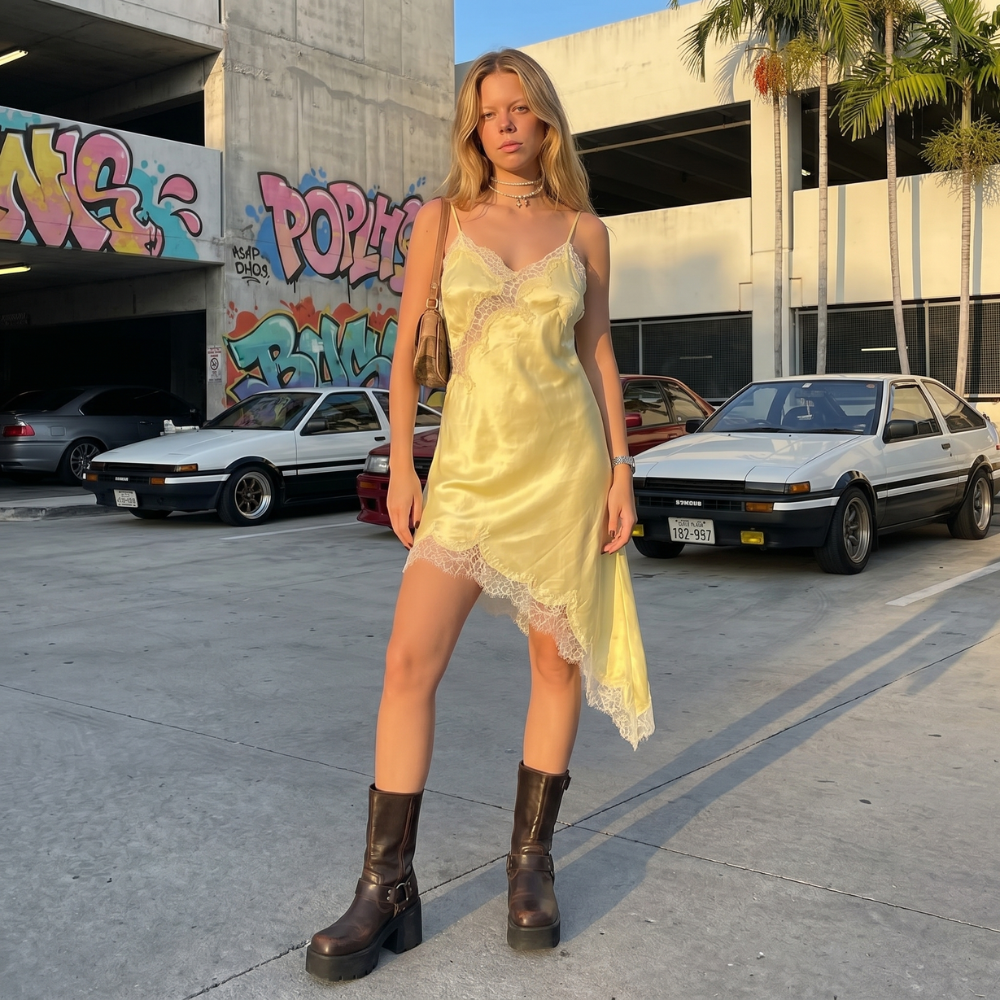 Y2K Satin Lace Dress