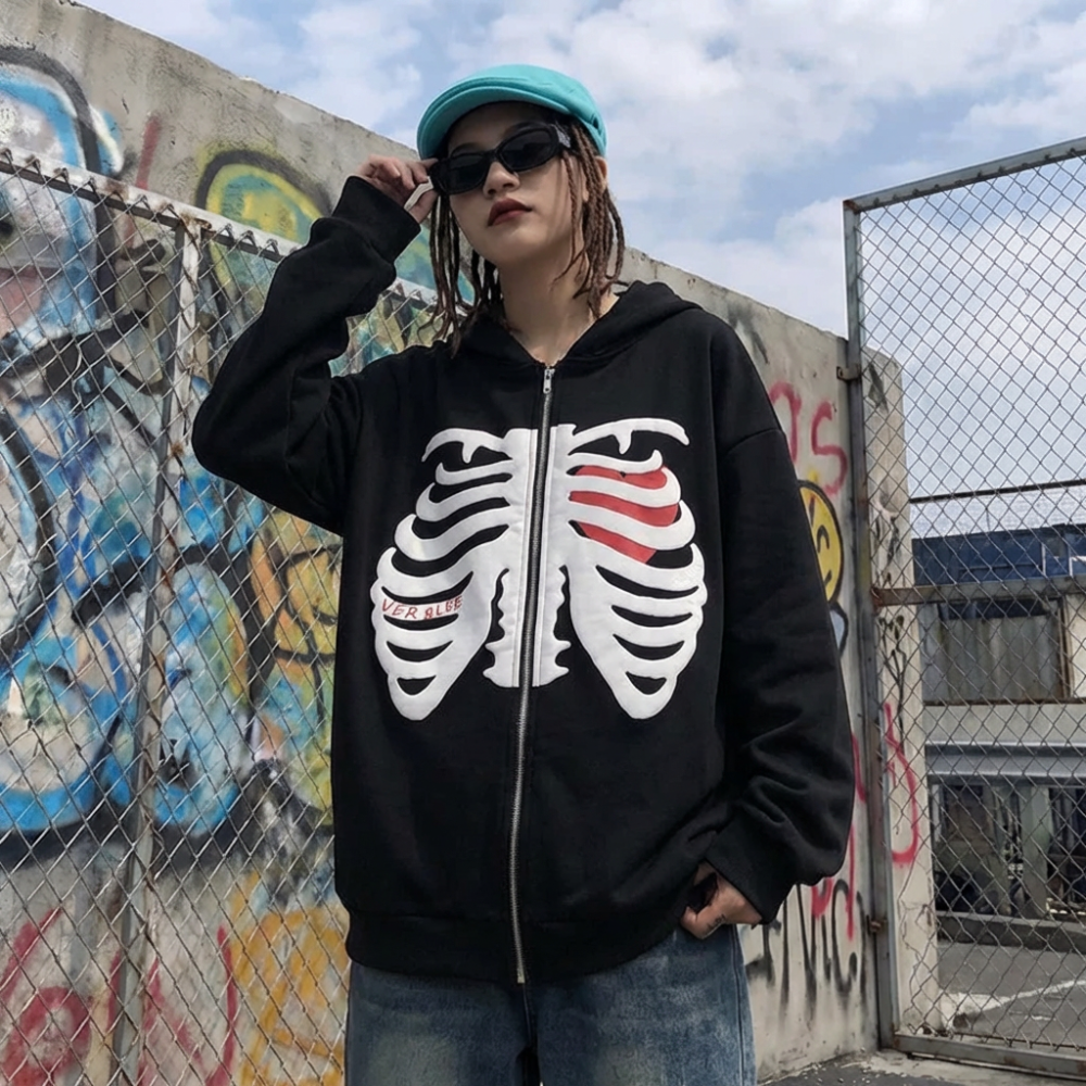 Skeleton Y2K Full Zip Hoodie