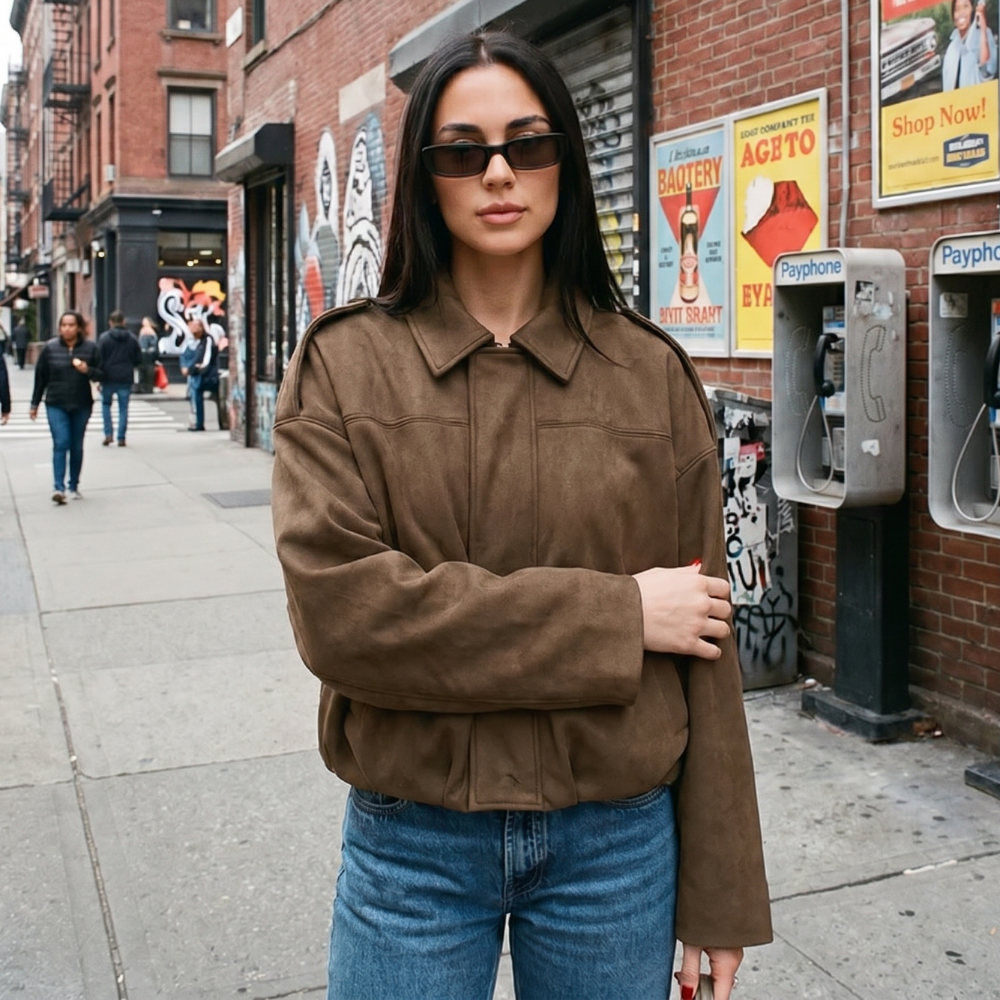 Faux Suede Bomber Jacket