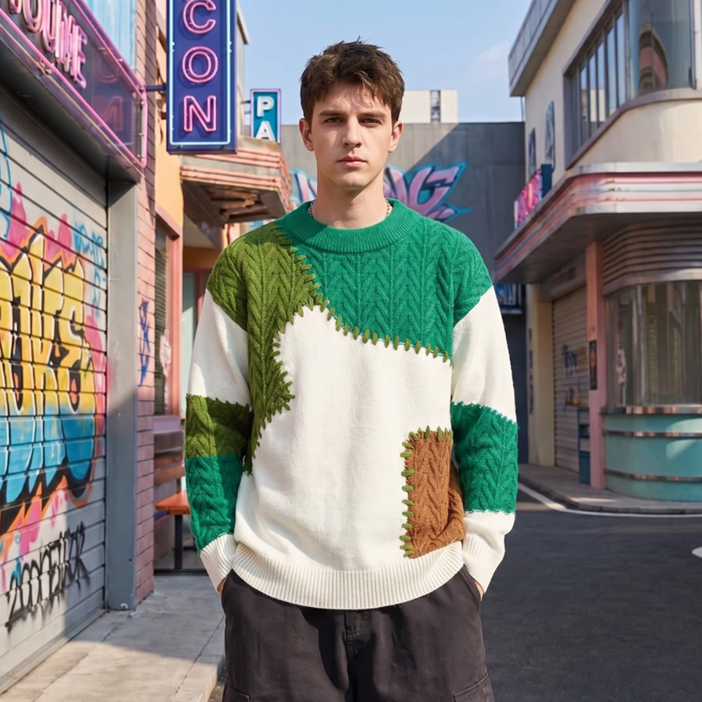 Oversized Y2K Patchwork Sweater