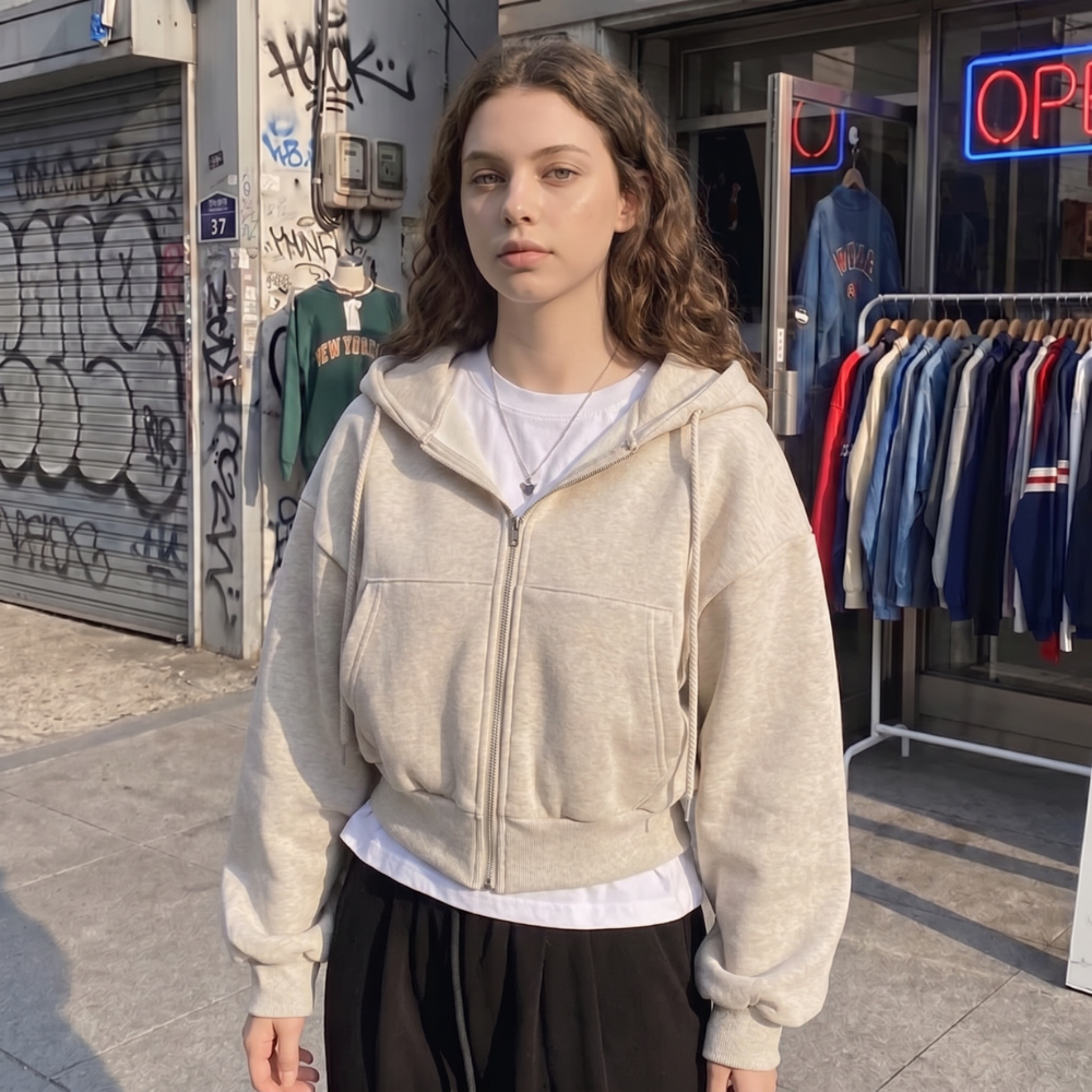 Y2K Cropped Zip Up Hoodie