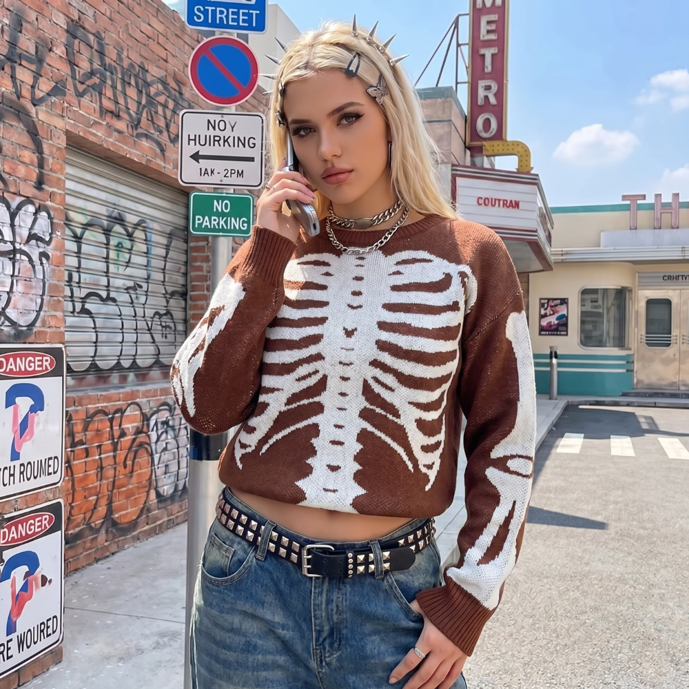 Oversized Y2K Skeleton Sweater