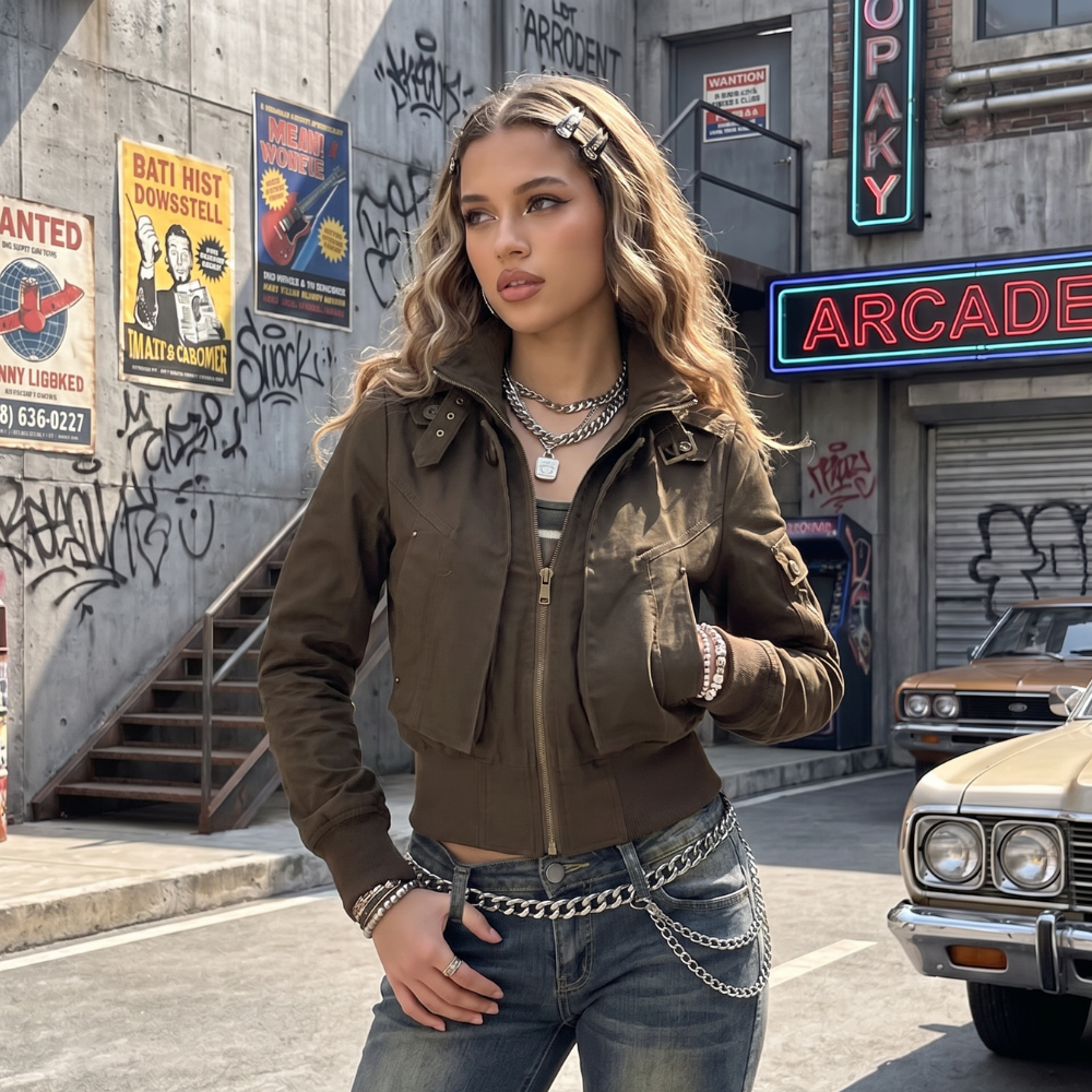 Y2K Cropped Moto Jacket