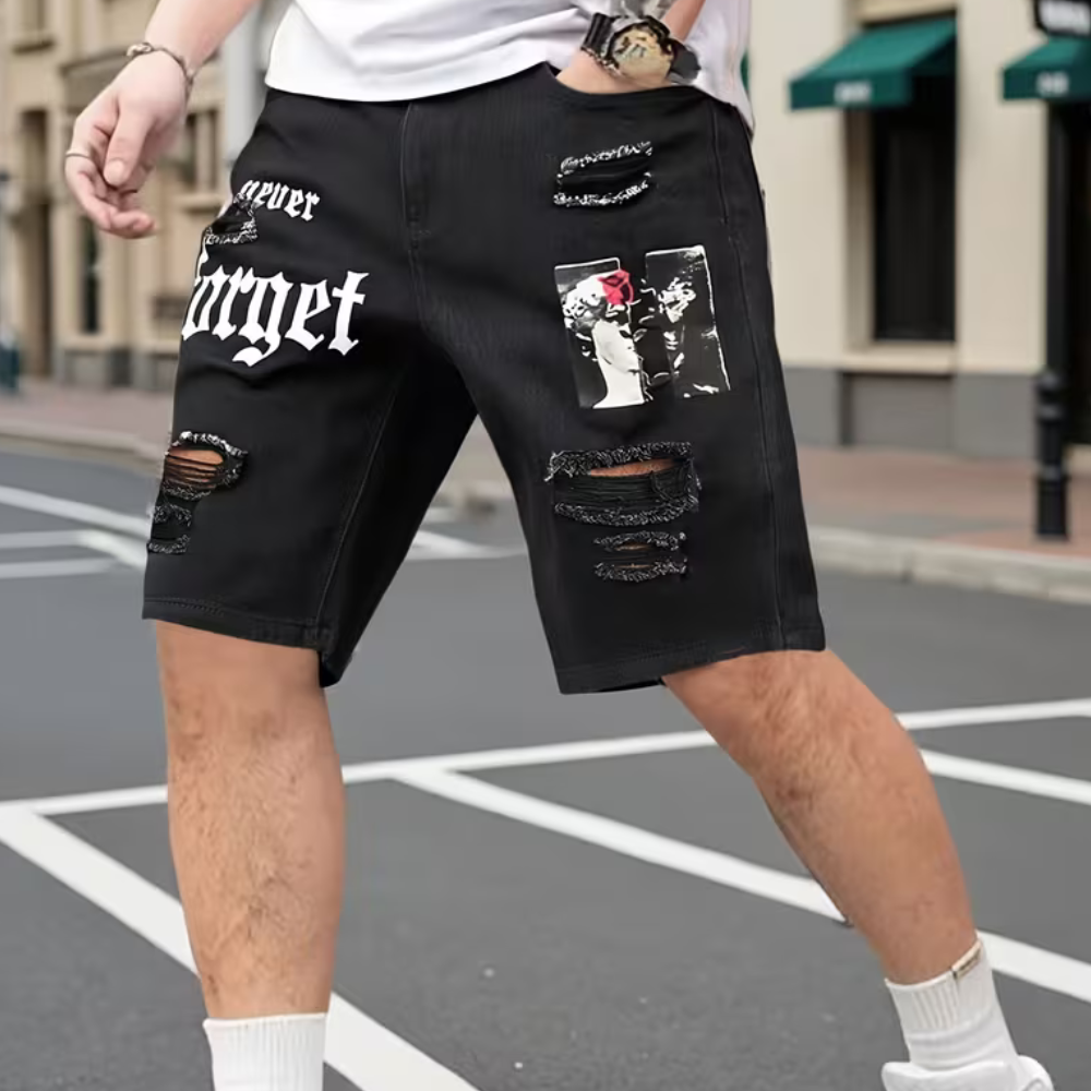 Ripped Graphic Jorts