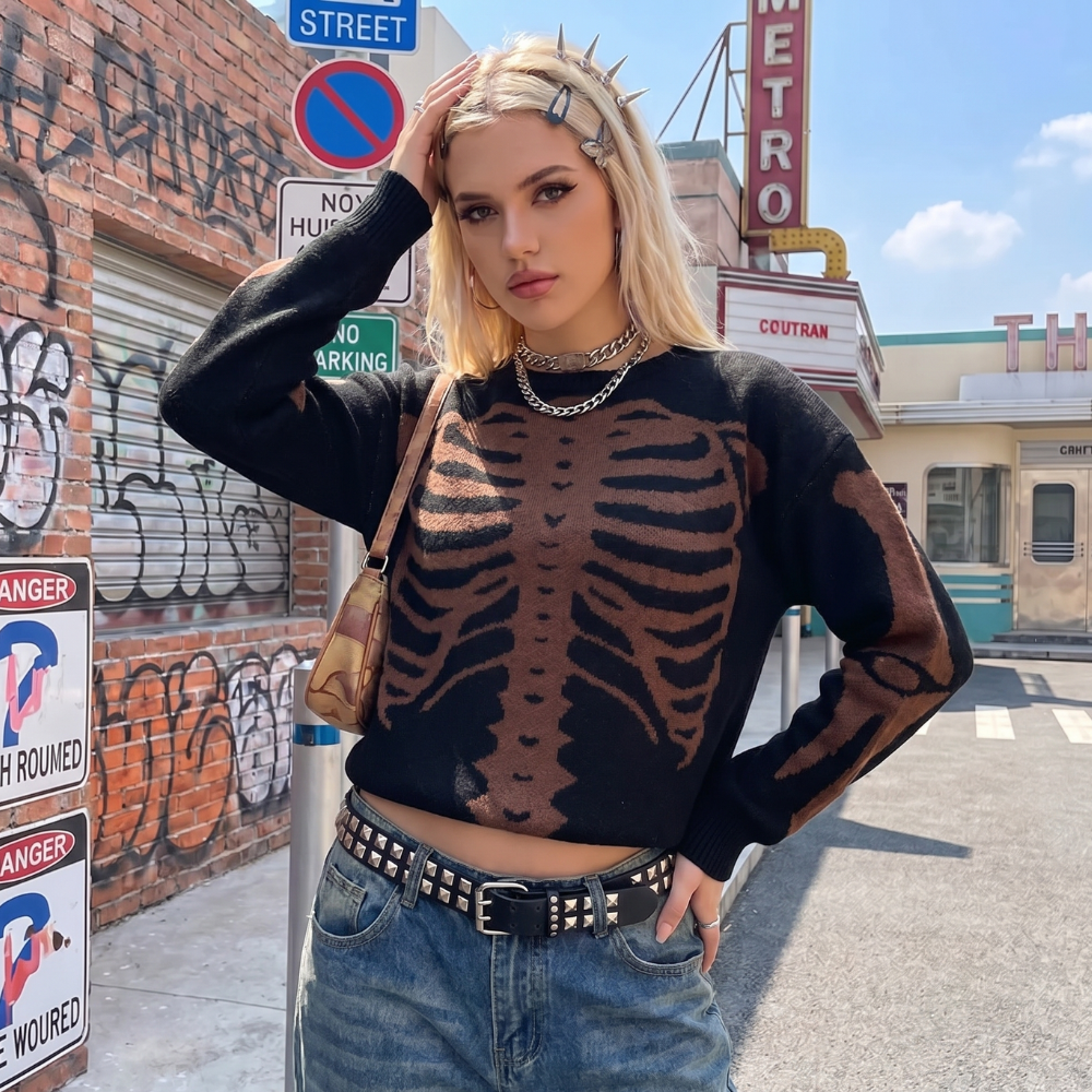 Oversized Y2K Skeleton Sweater
