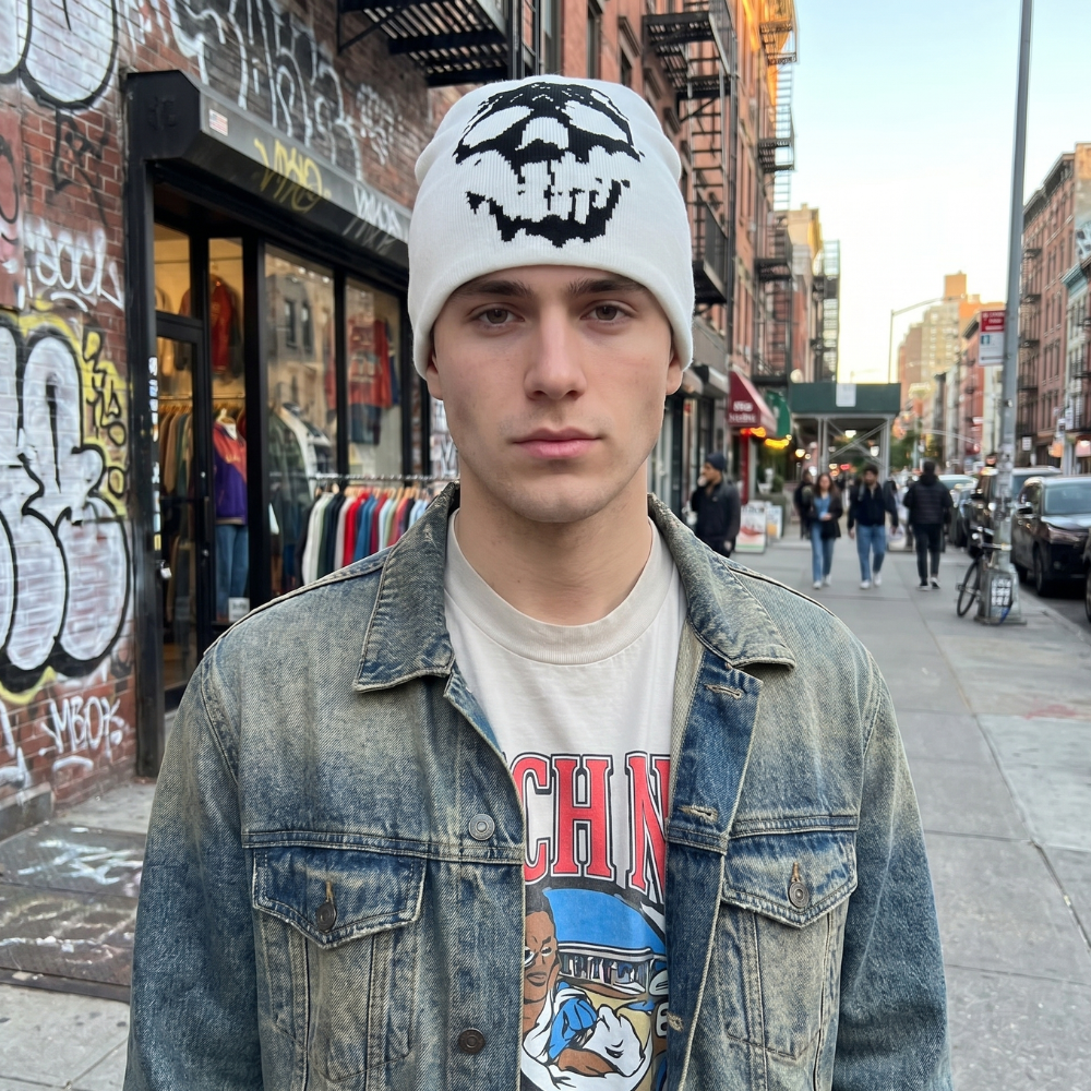 Skull Face Knit Beanie