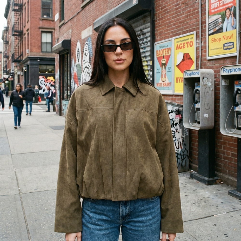 Faux Suede Bomber Jacket