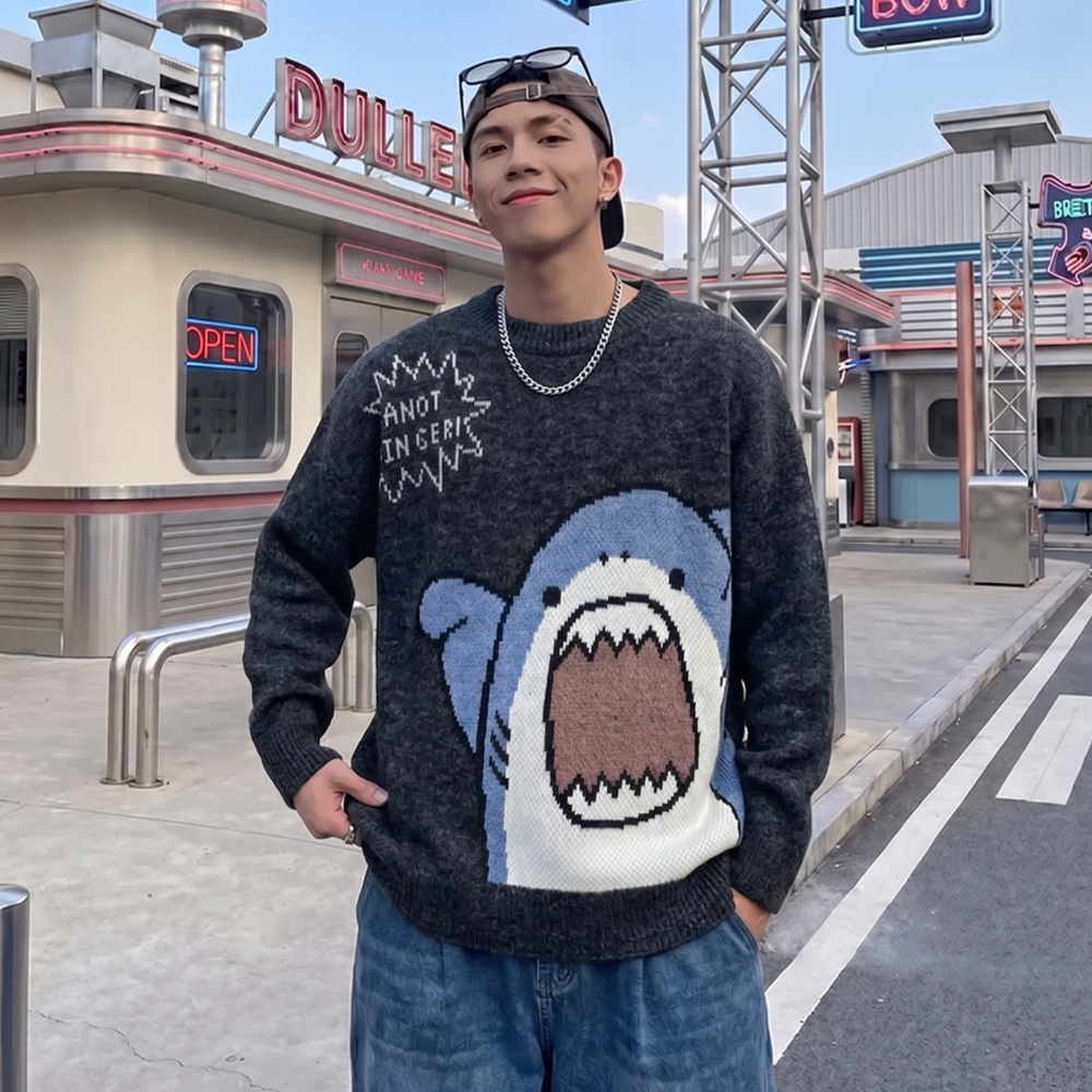Cartoon Shark Y2K Sweater