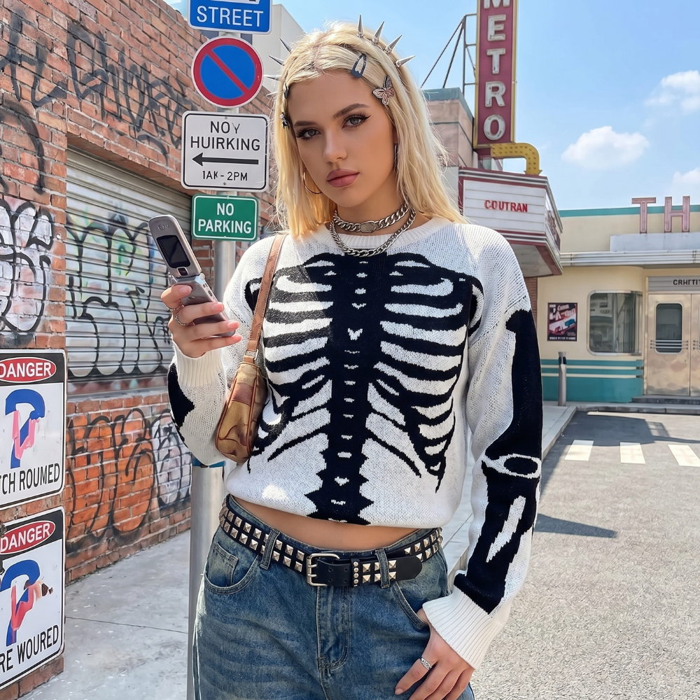 Oversized Y2K Skeleton Sweater