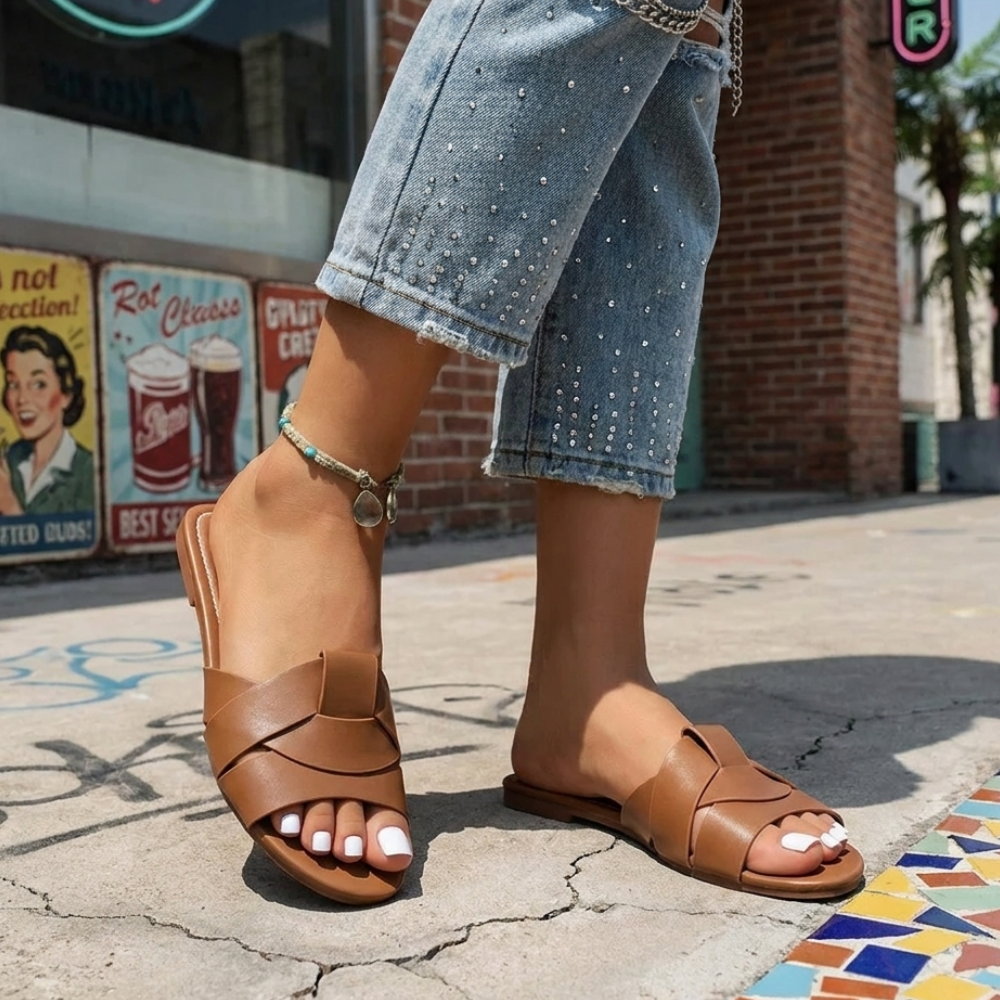 Woven Leather Slide Sandals