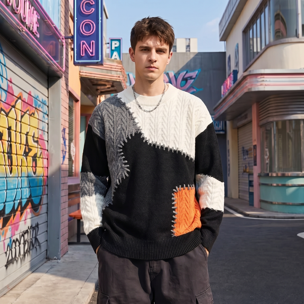 Oversized Y2K Patchwork Sweater