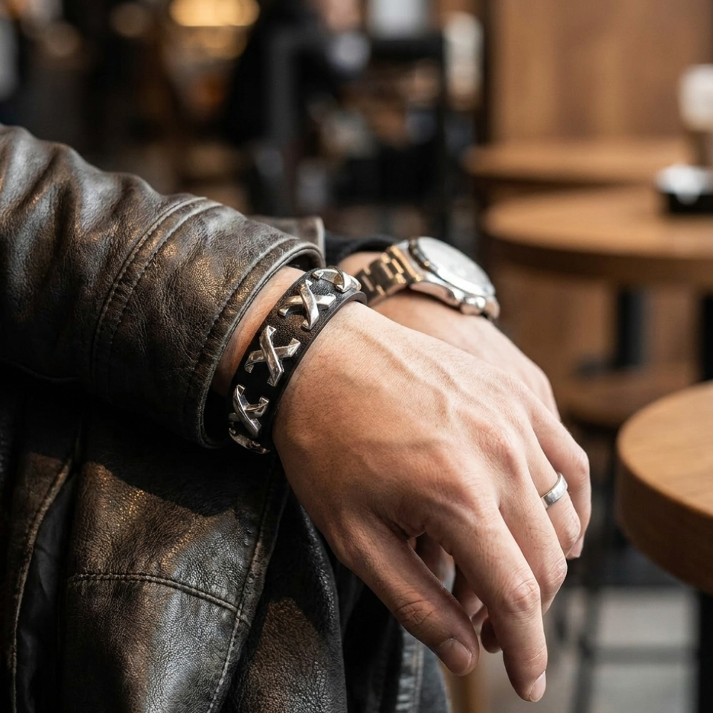 Punk Leather Chain Bracelet