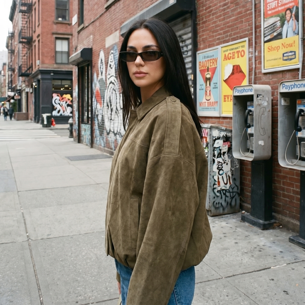 Faux Suede Bomber Jacket