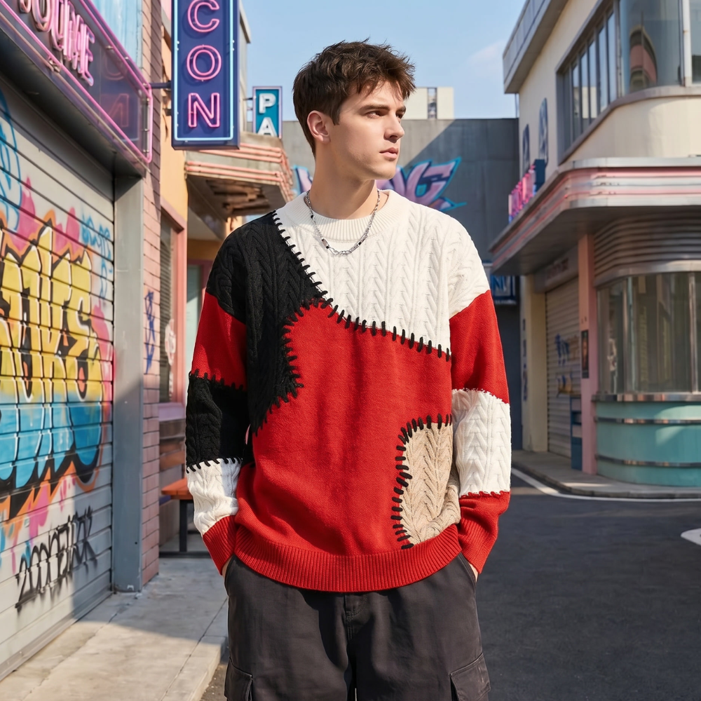 Oversized Y2K Patchwork Sweater