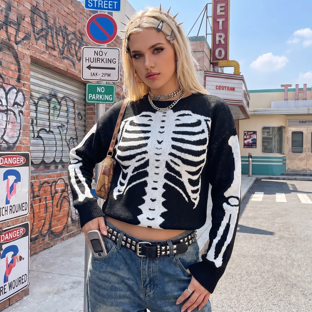 Oversized Y2K Skeleton Sweater