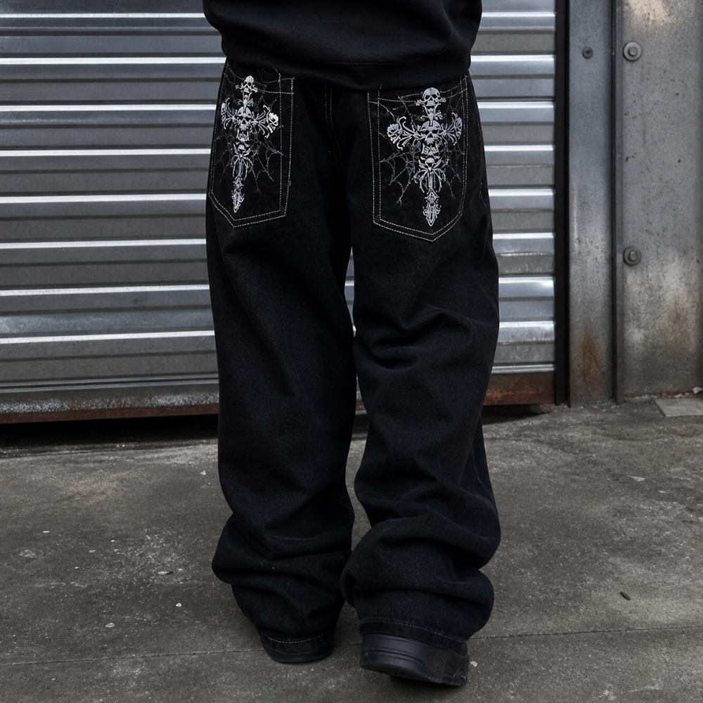 Gothic Embroidered Baggy Jeans
