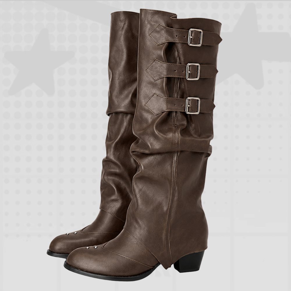 Retro Buckle Knee-High Boots