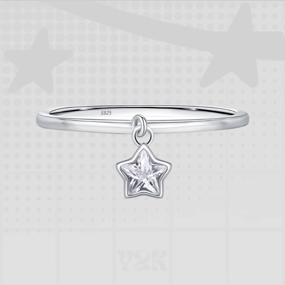 Y2K Silver Star Charm Ring