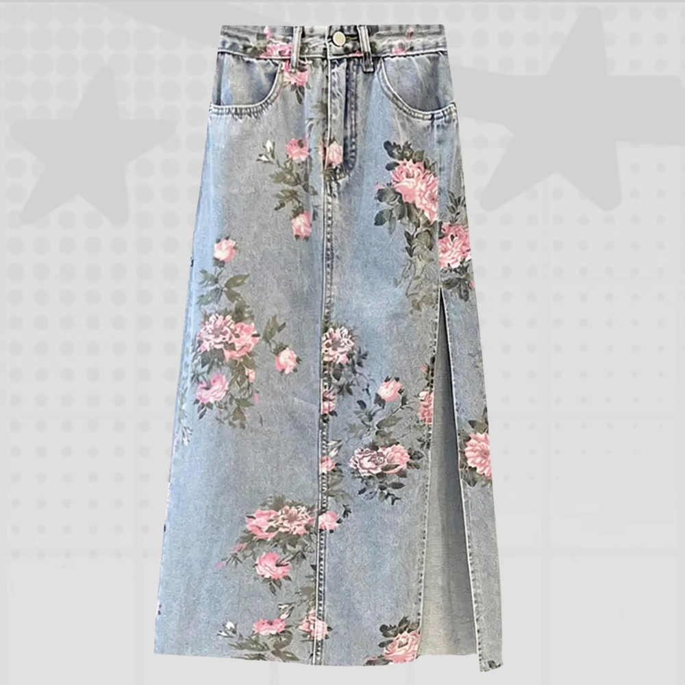 Floral Y2K Denim Skirt