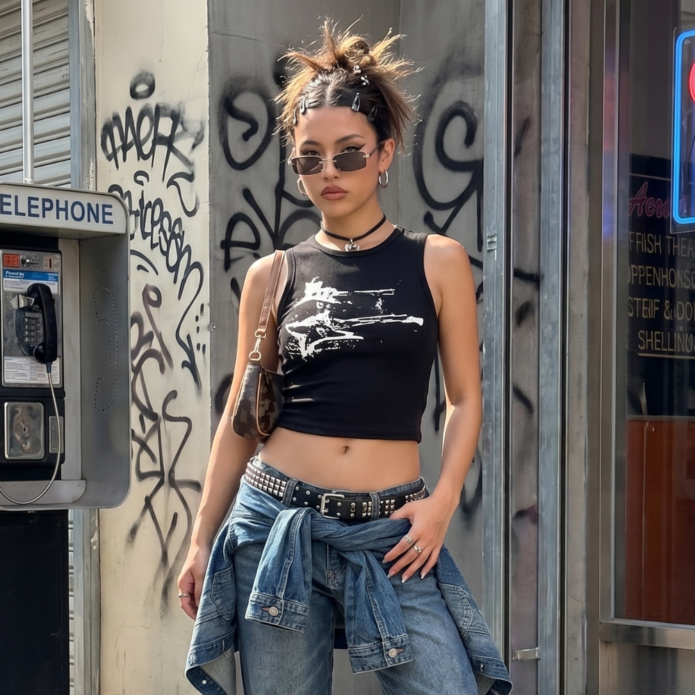Guitar Print Y2K Cropped Tank Top