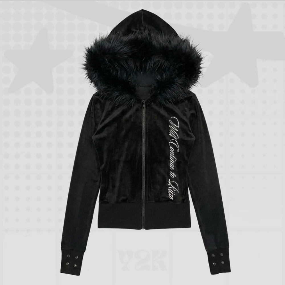 Faux Fur Y2K Zip-Up Hoodie