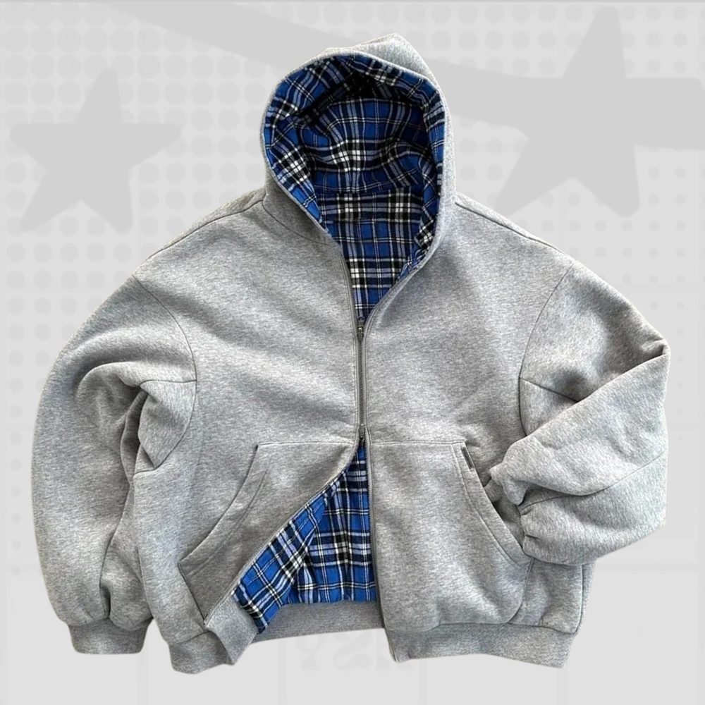 Double-Sided Plaid Y2K Hoodie