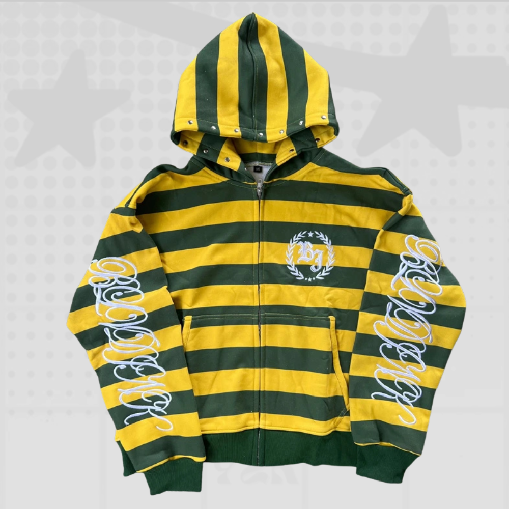 Striped Y2K Zip-Up Hoodie