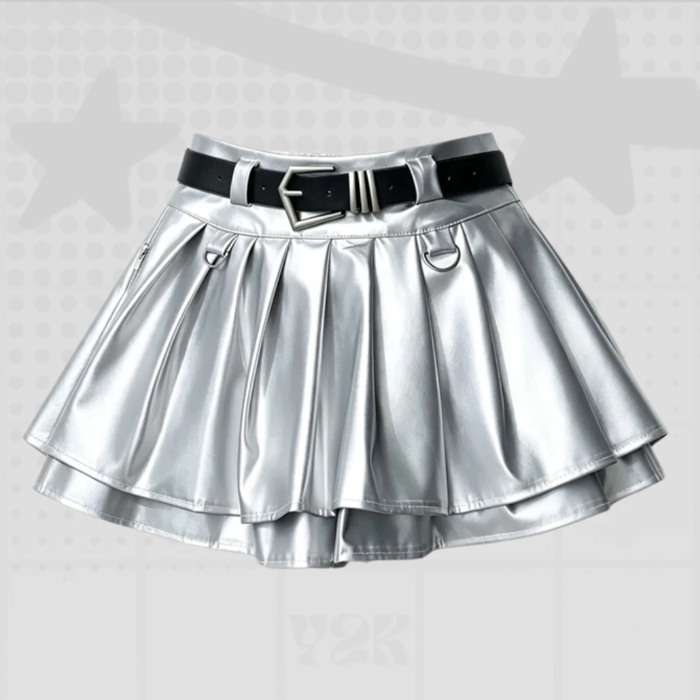 Leather Y2k Pleated Skirt