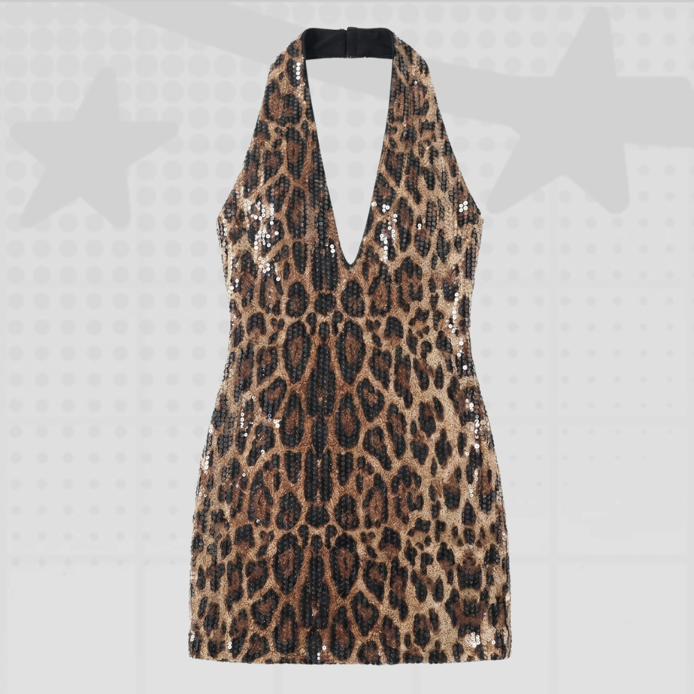 Sexy Halter Leopard Mini Dresses
