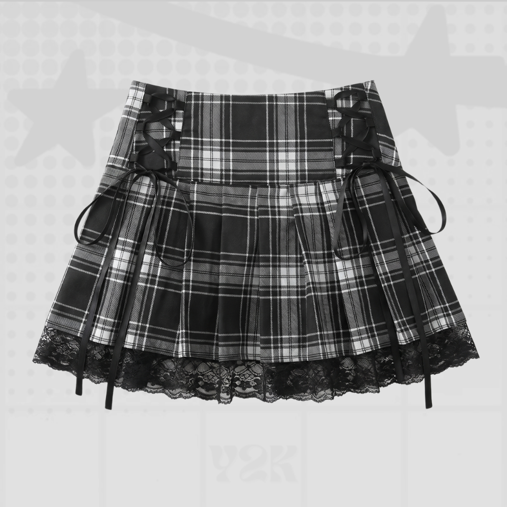 Plaid Y2K Lace Skirt