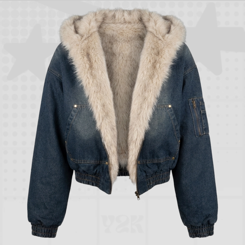 Y2K Fur Denim Jacket