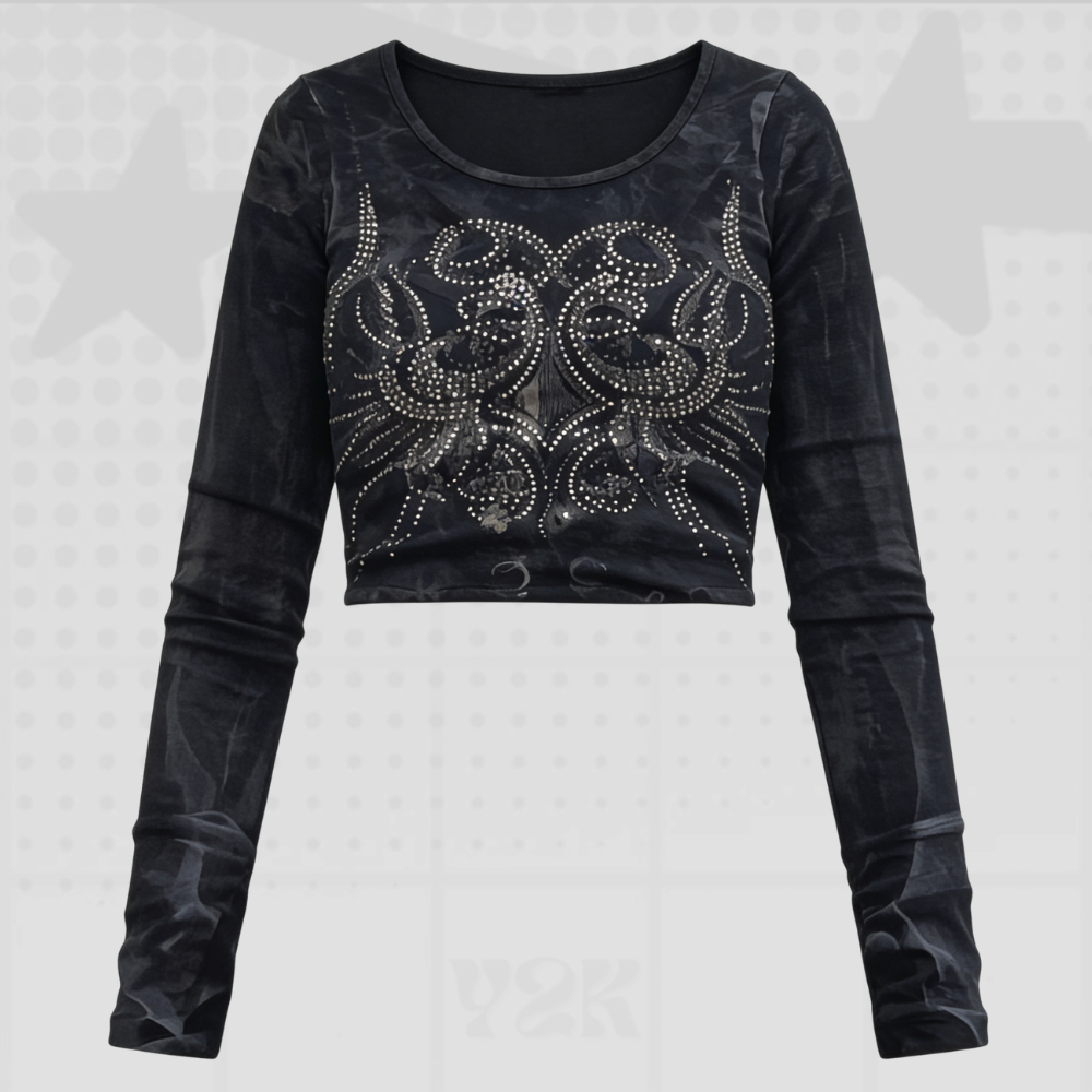 Rhinestone Y2K Graphic Crop Top