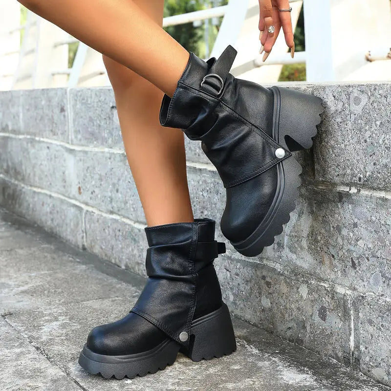 Y2K Platform Buckle Ankle Boots