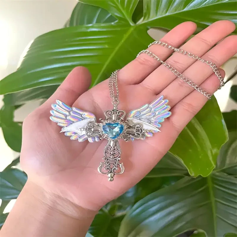 Y2K Wings and Cross Pendant Necklace