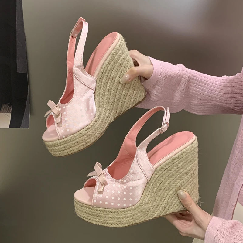Woven High Heels Wedge Sandals