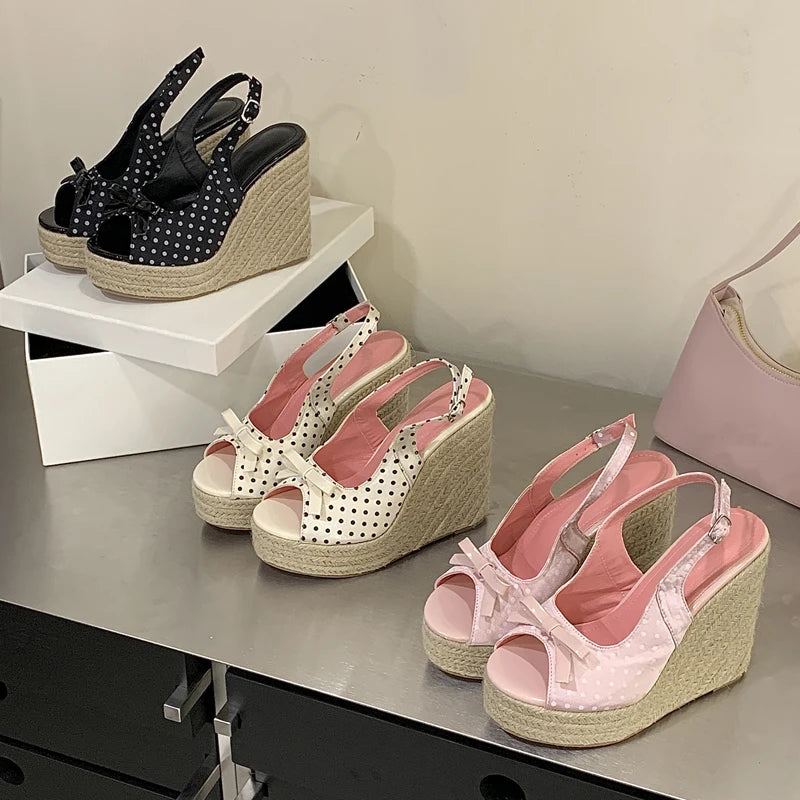 Woven High Heels Wedge Sandals