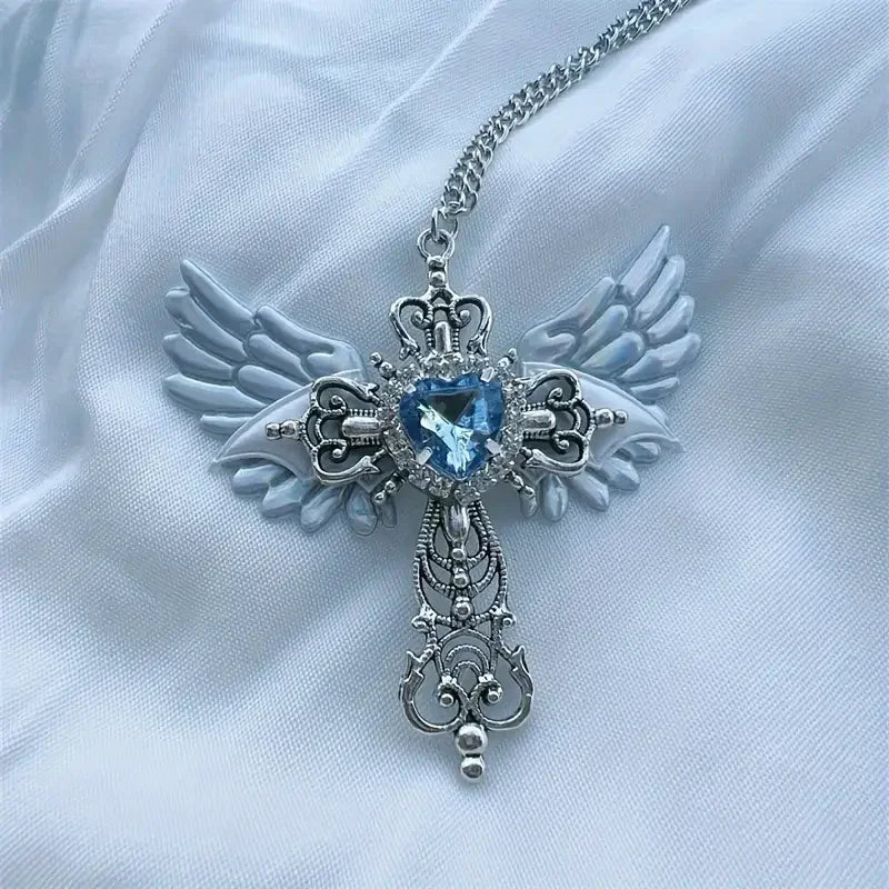 Y2K Wings and Cross Pendant Necklace