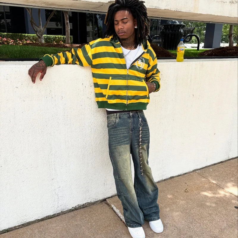 Striped Y2K Zip-Up Hoodie