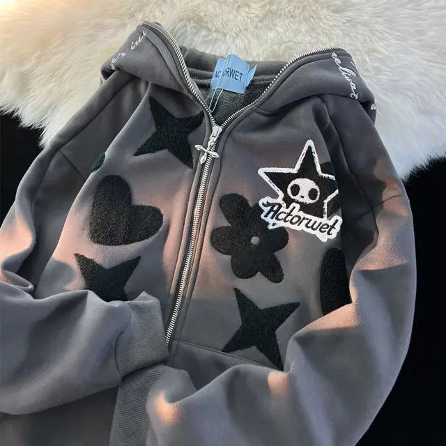 Y2K Full Zip Star Hoodie