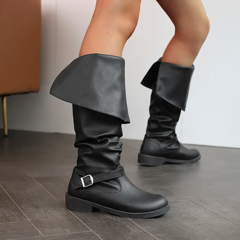 Y2K Fold-Over Buckle Boots